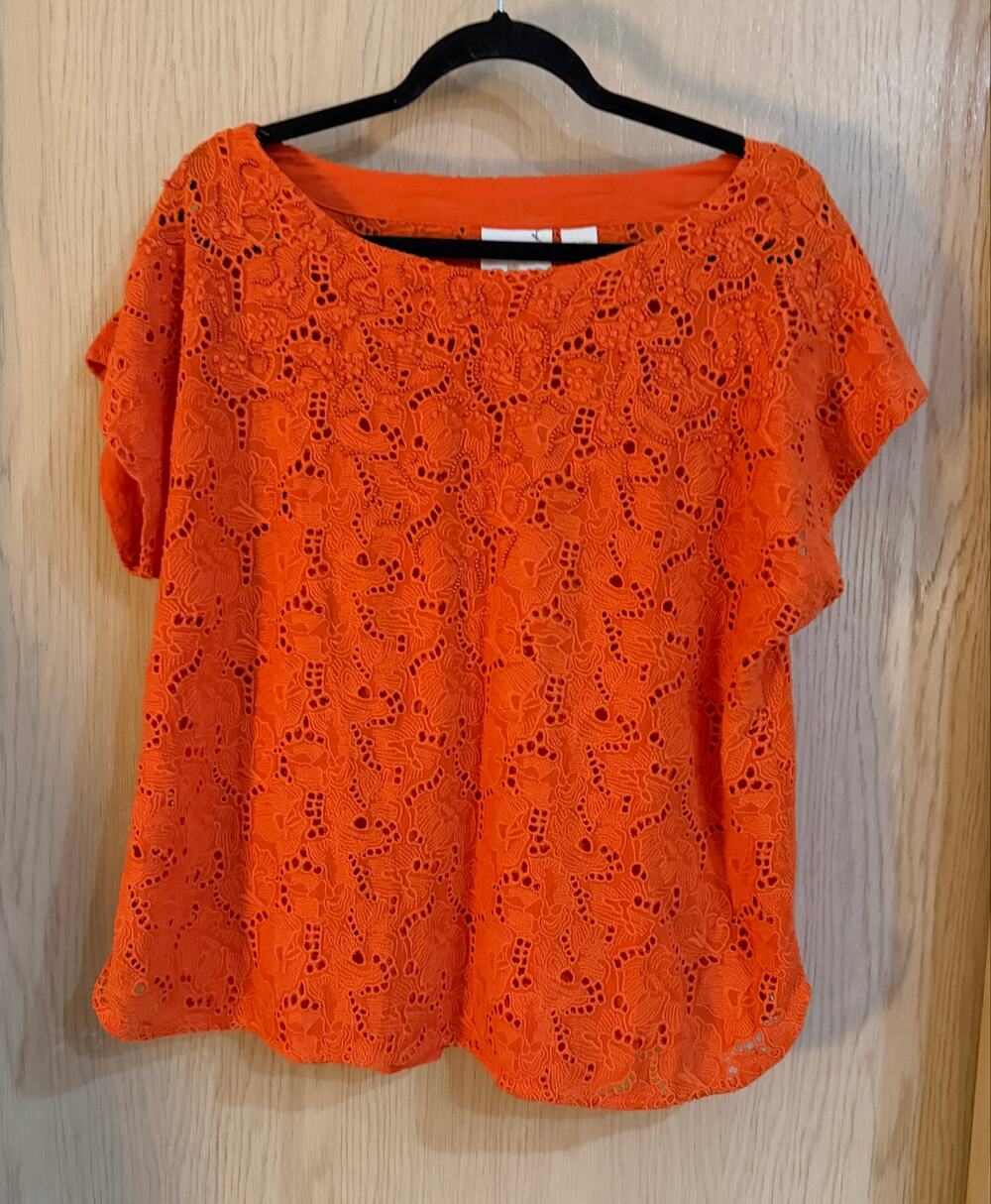 Maeve Anthropologie Orange Embroidered Eyelet Blouse Size 8